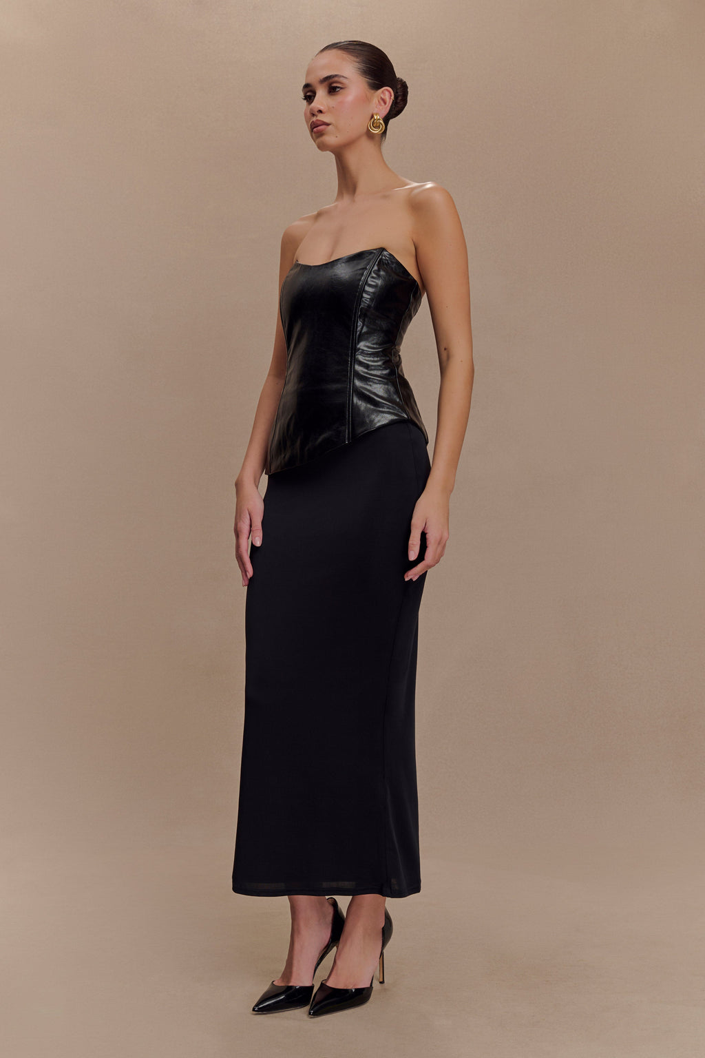 Allana Faux Leather Strapless Top - Black