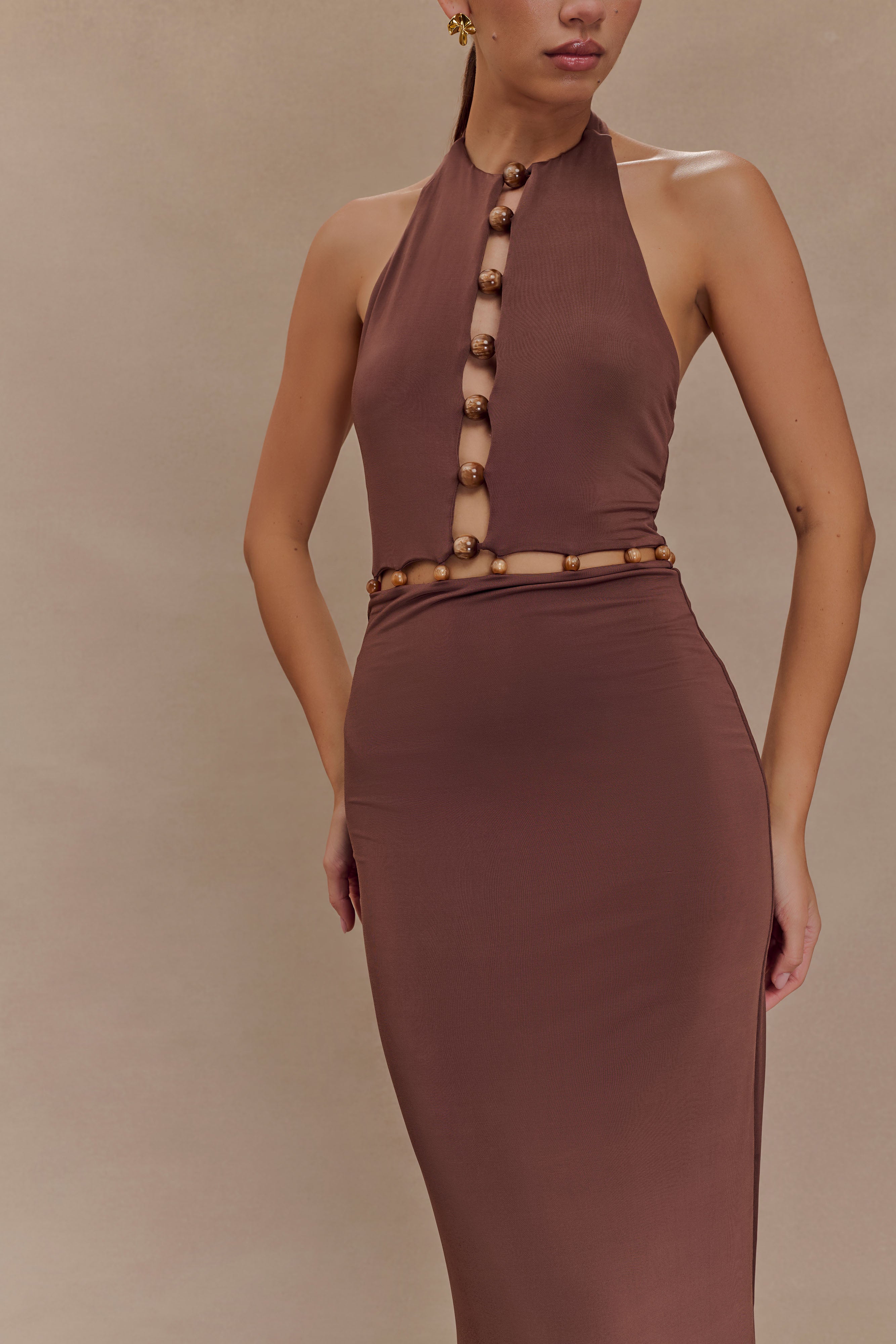 Albion Beaded Slinky Maxi Dress - Chocolate