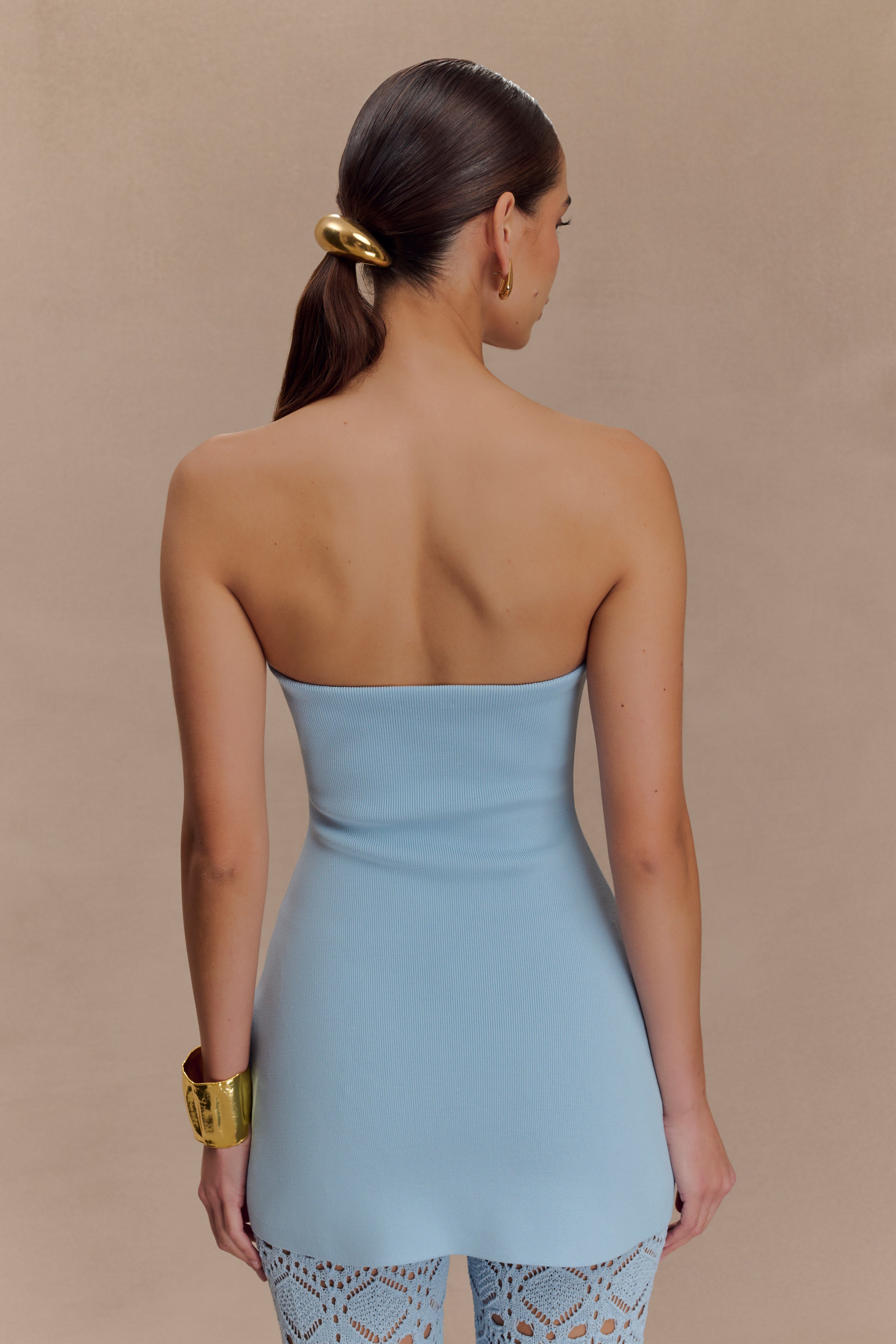 Anette Bandage Knit Strapless Top - Sky Blue
